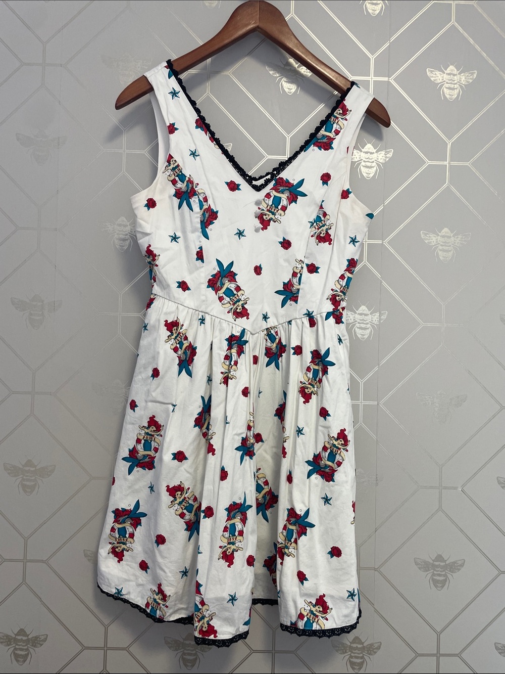 Disney White Mini Dress with Red & Teal Floral Motif